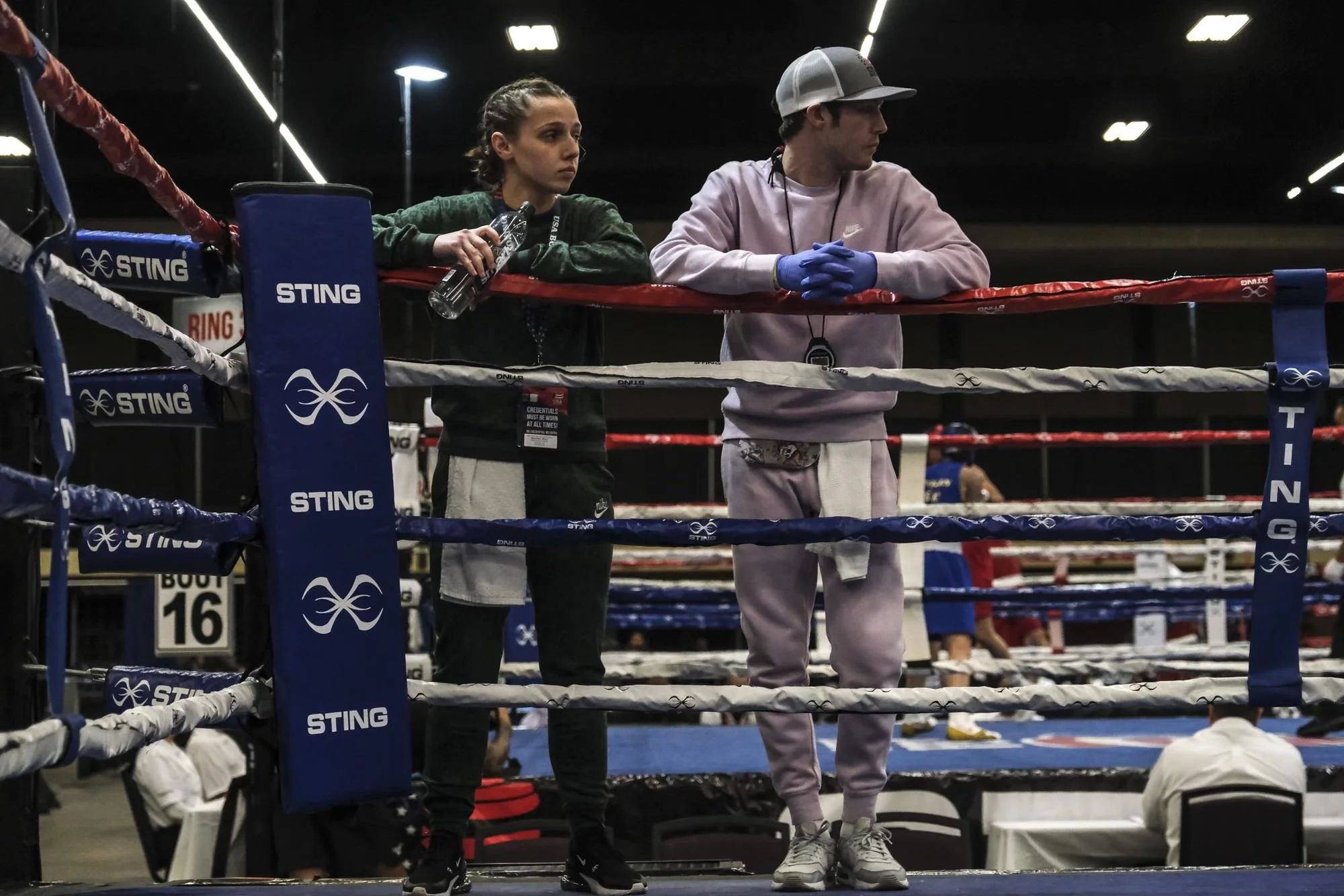 Coach Alison Gebrosky cornering a Music City Boxing fighter ringside