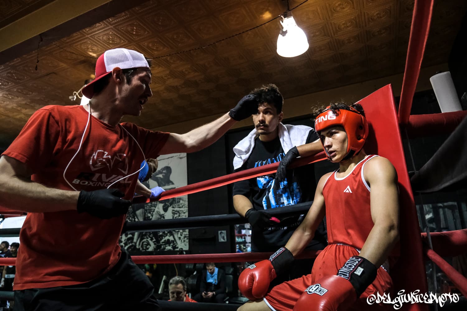 Coach instructing fighter at Music City Boxing